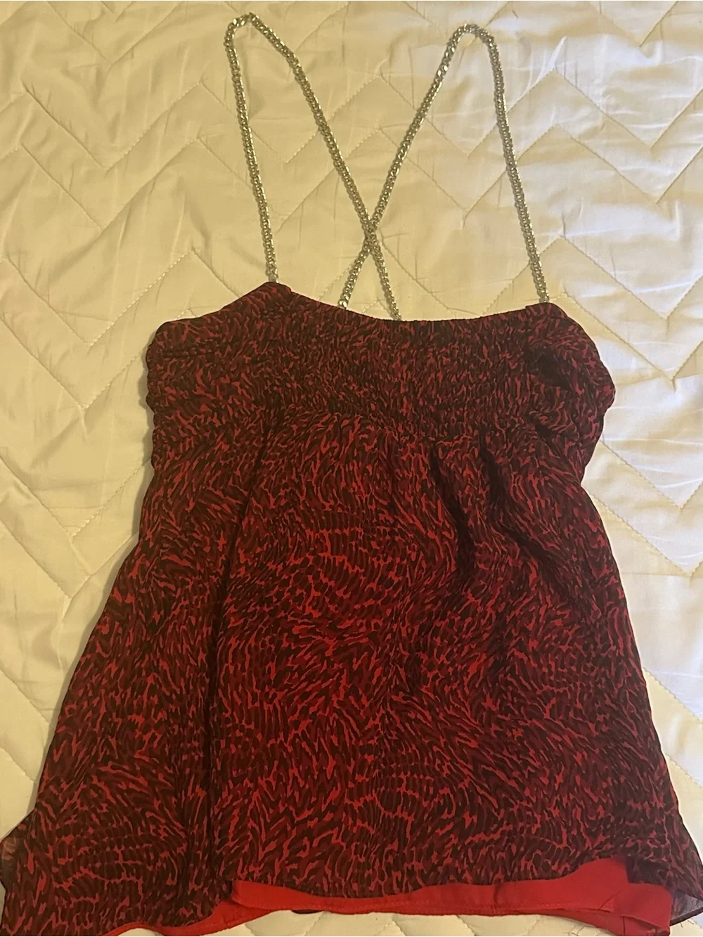 Michael Kors Red and Black Printed Cami/babydoll top with Chain Straps